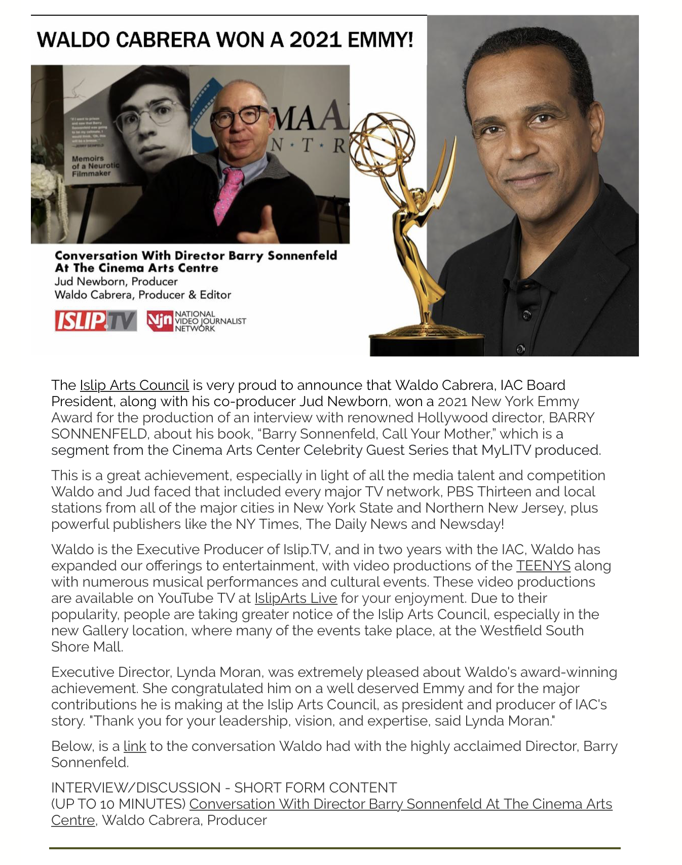 NOV 2021 / IAC President Waldo Cabrera Wins an Emmy