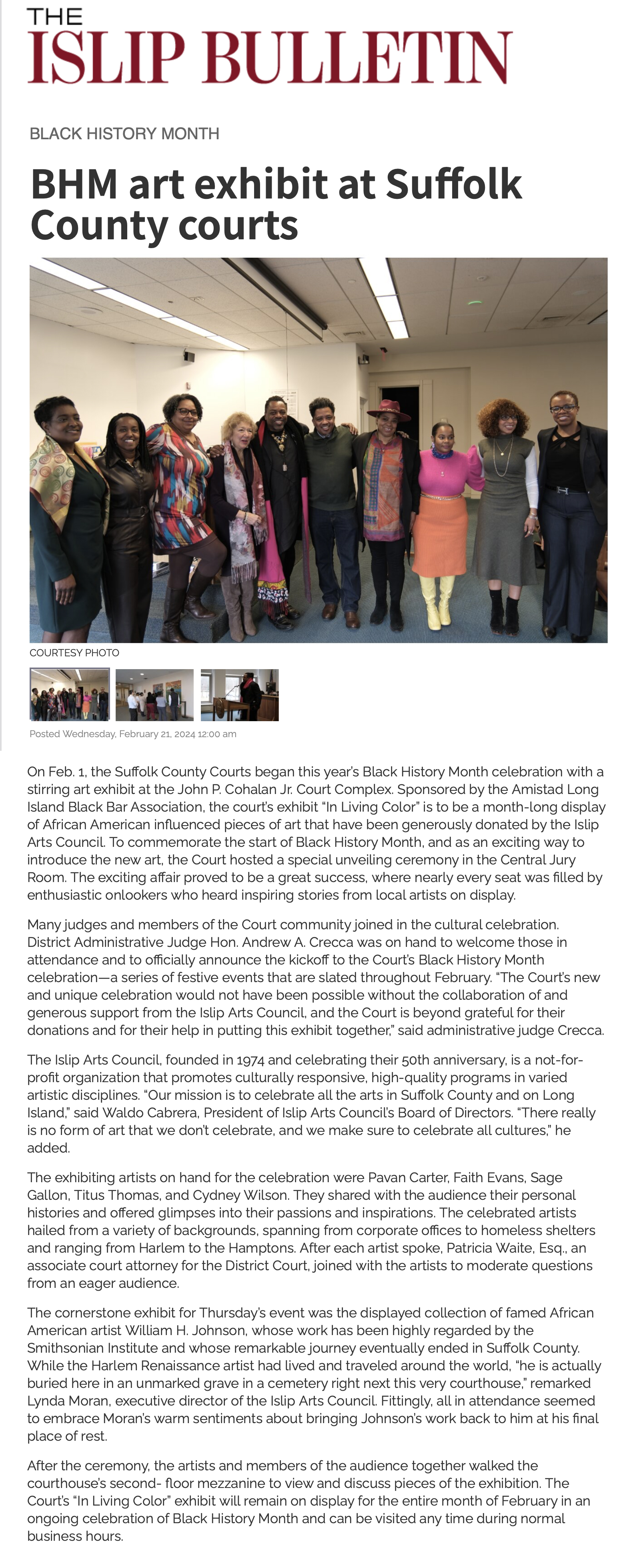 FEB 2024 / Black History Month IAC Exhibition in Suffolk County Courts Featured in Islip Bulletin