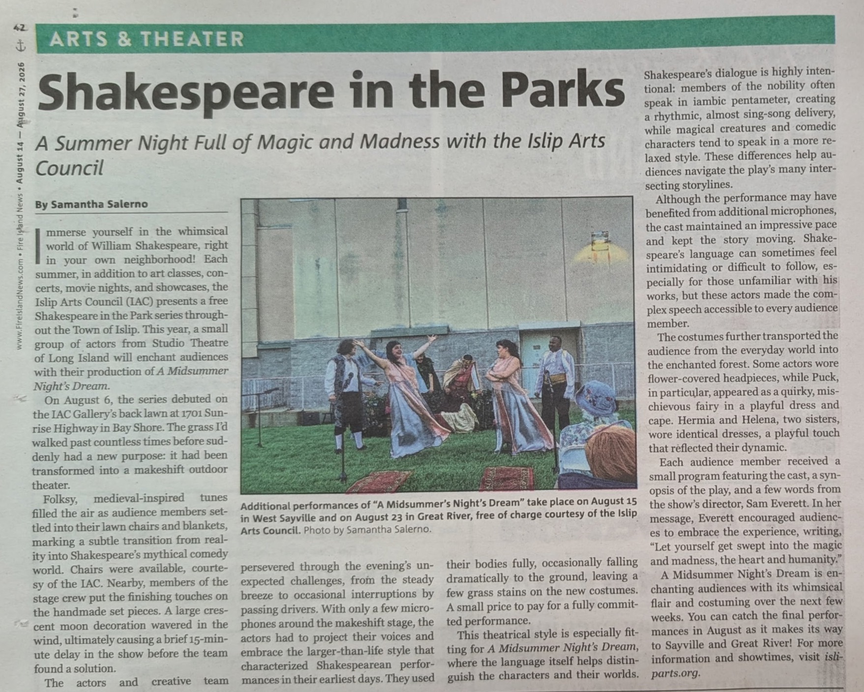 AUG 2026 / IAC Shakespeare in the Parks Performances in Fire Island News